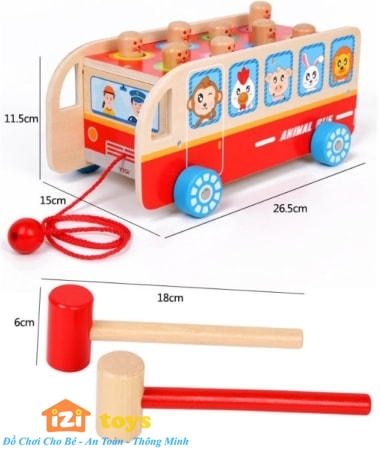 Xe bus đập chuột gỗ 2 búa IZI TOYS