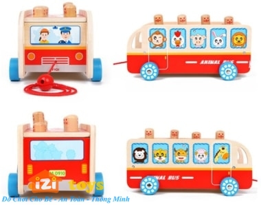 Xe bus đập chuột gỗ 2 búa IZI TOYS