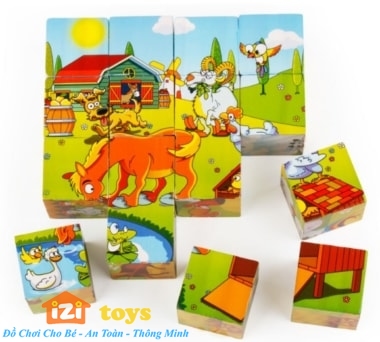 Đồ Chơi Tranh Ghép Gỗ 6 Mặt -16 Khối - Xếp Hình 3D Cho Bé - IZI Toys