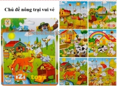 Đồ Chơi Tranh Ghép Gỗ 6 Mặt -16 Khối - Xếp Hình 3D Cho Bé - IZI Toys